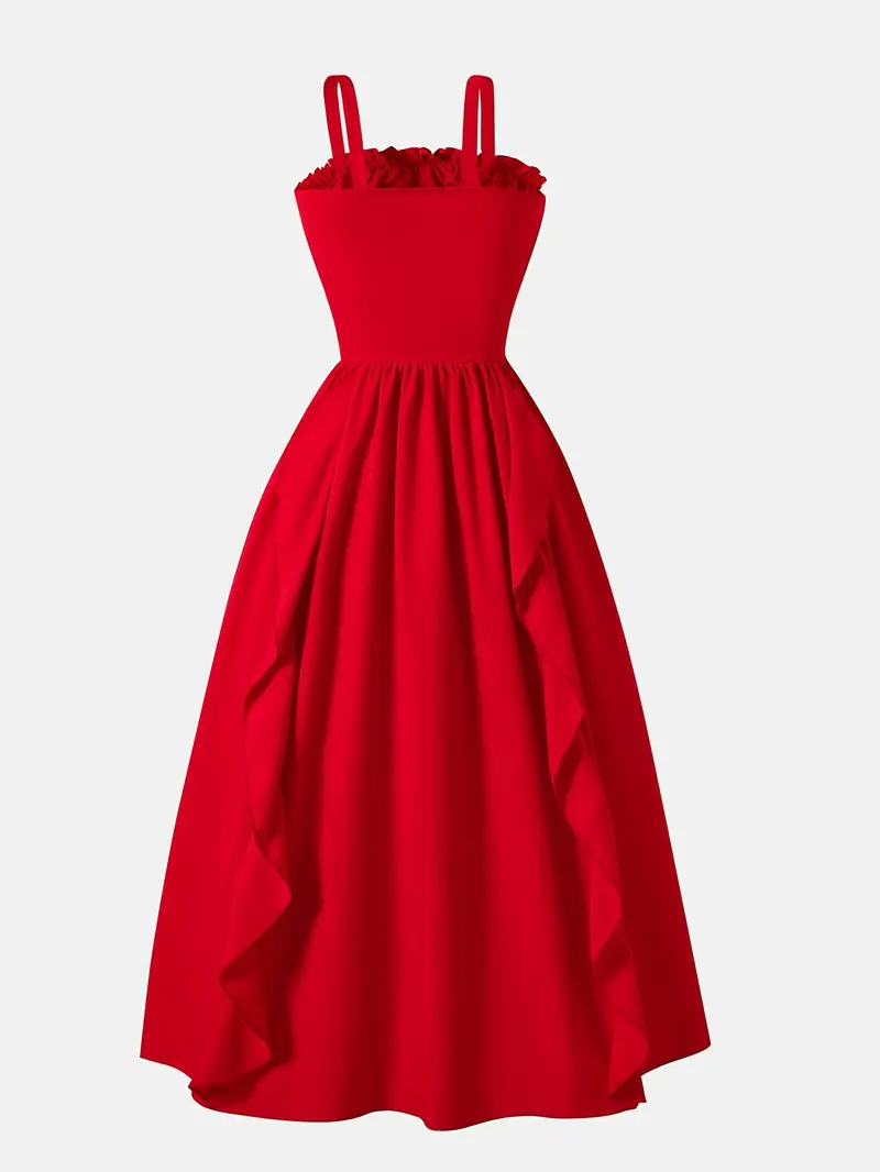 girls long elegant red dress ruffle trim teenager - Temu Mauritius girls long elegant red dress ruffle trim teenager - Temu Mauritius