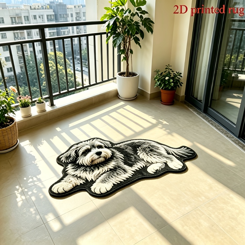 TEMU Samt + 900g + 9mm 2D flacher Kurzflor mit 3D-Effekt, kein langer Flor, Ins-Stil amerikanischer Cartoon grau-weißer Schnauzer in liegender ,