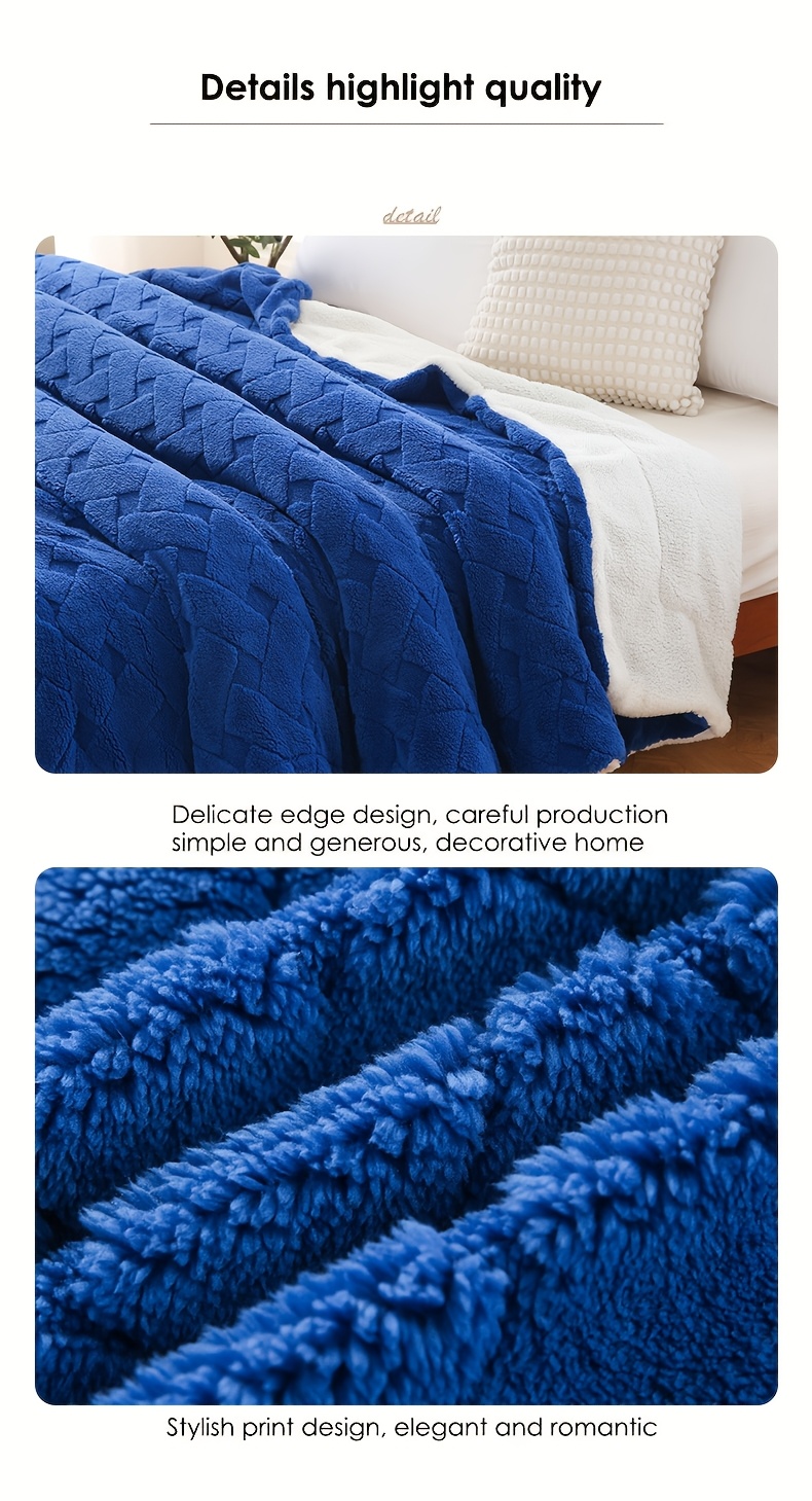 1pc polyester sherpa double layer blanket argyle pattern plain color double layer blanket suitable for   warm and soft simple and stylish bed blanket suitable for bedroom sofa office couch bed details 1