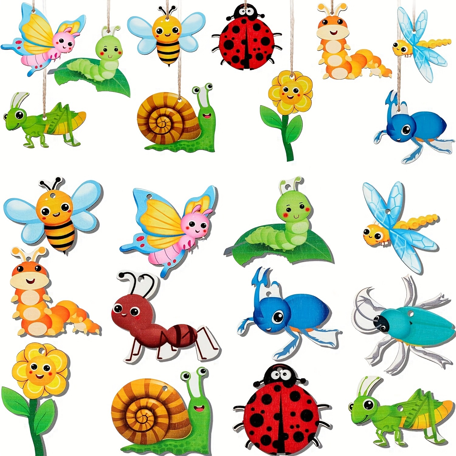 

12pcs Spring And Summer Insect Wooden Hanging Ornaments Butterfly Bee Ladybug Sunflower Wooden Hanging Ornaments Insect Shape Wood Jewelry Summer Spring Night Christmas Tree Decoration Diy Crafts