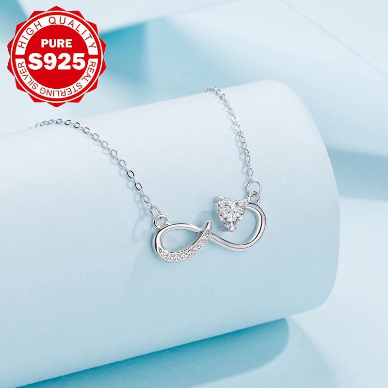 Infinity Figure-8 Necklace in S925 Silver, Gift for Her