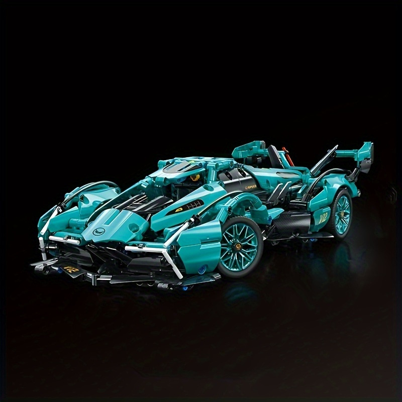 

1330+pcs Blue Race Track Sports Car Model, Ornaments Decorations, 1:14 Assembled Toys Building Blocks, Birthday Gift