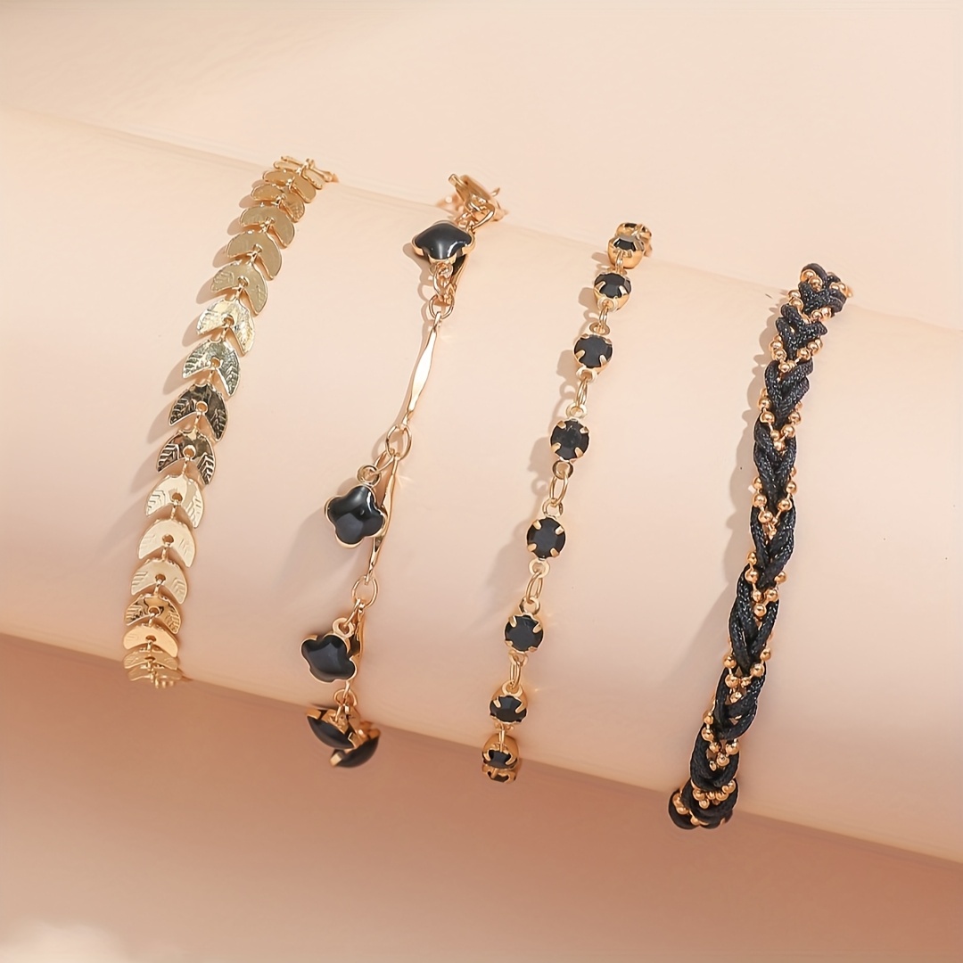 TEMU Four-piece Women's Bracelet Set Clover Pendant Braided Bracelet Suitable For Daily Party Wear Valentine's Day Gift