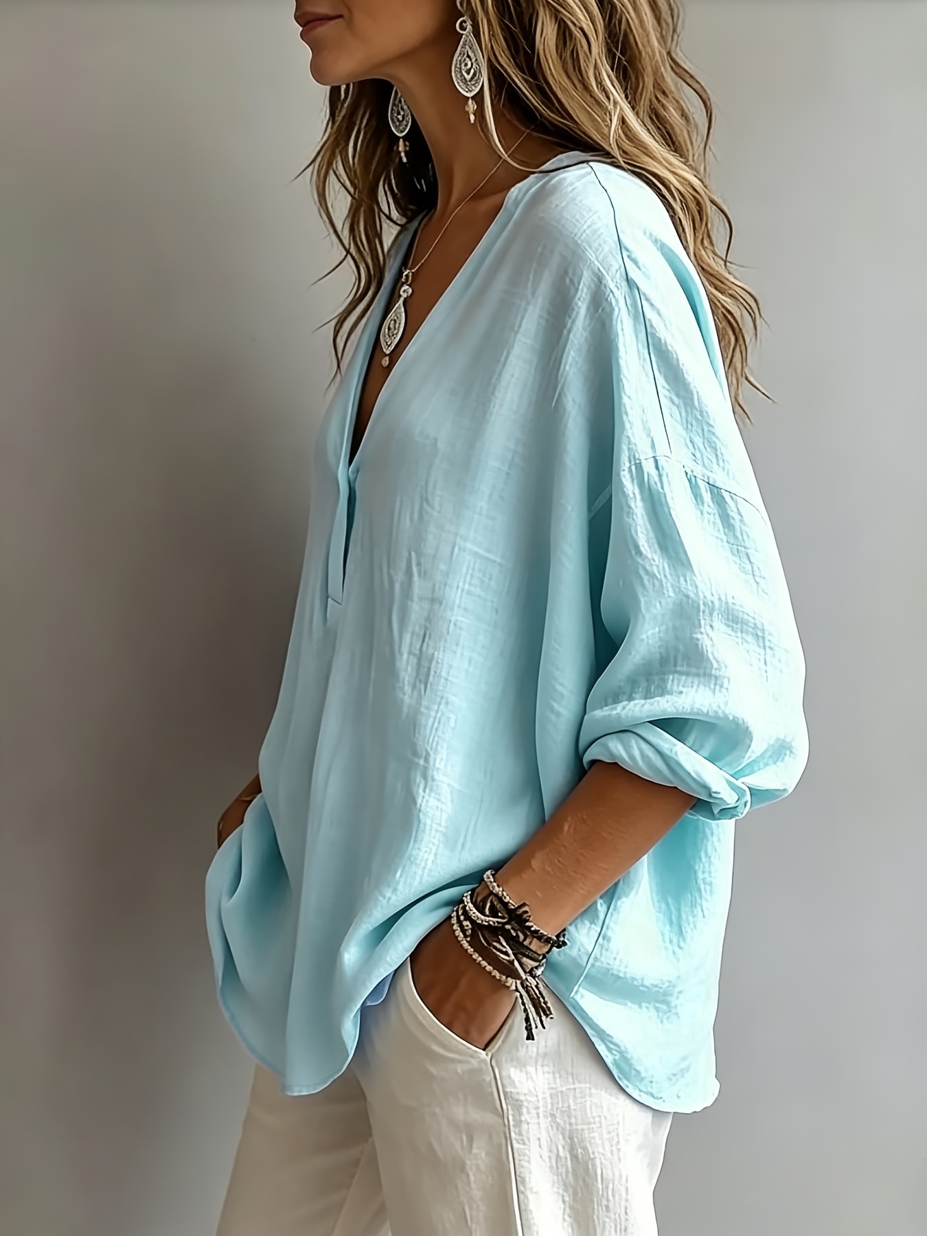 New Womens Casual Loose Fit Fashionable Solid Color Long