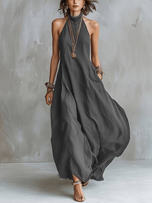 vestido largo francés casual de estilo bohemio, sin y con hombros descubiertos, con bolsillos, , a , elegante y , de estilo y americano