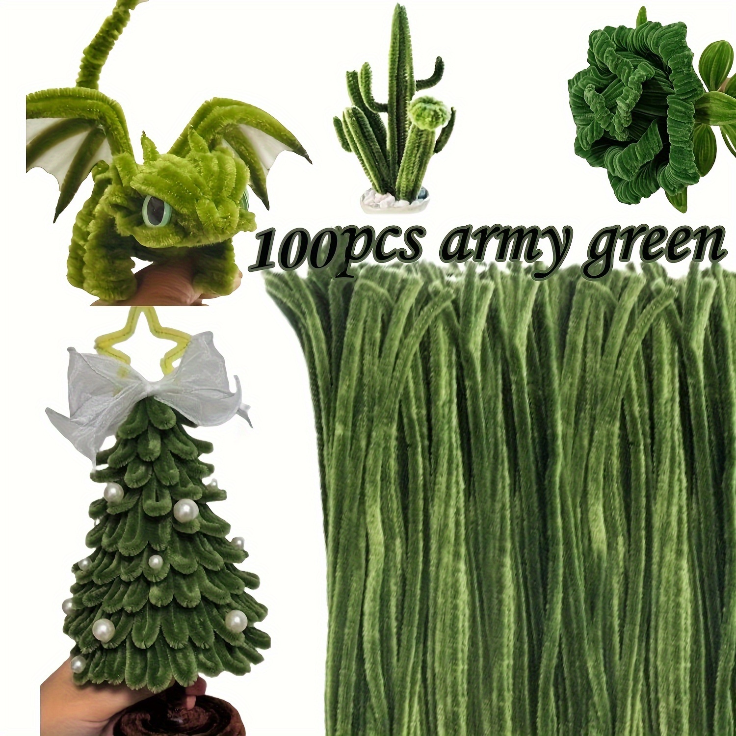 

[popular ] 100pcs Army Green Chenille Pipe Cleaners, 30cm & Stems For Diy Crafts And Art Projects - Safe, Flexible, Creative Gifts