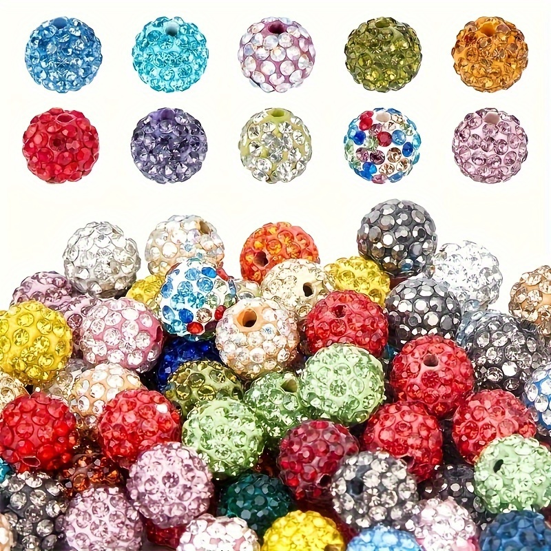 

50 Pcs 10mm Color Rhinestone Beads, Style Clay Beads For Making, Crystal Disco Ball Beads For Bracelets, Necklaces, Earrings, Crafts