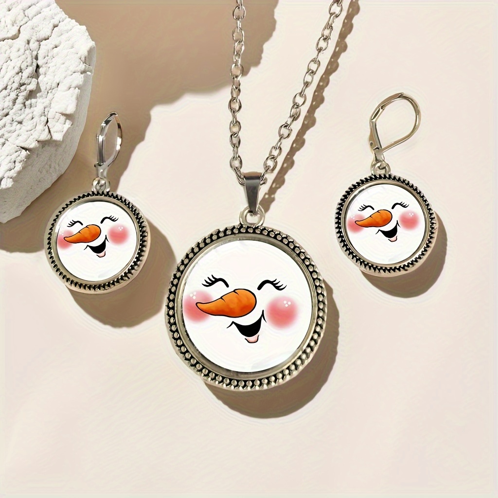 TEMU 3pcs Adorable Wreath Logo Earrings And Necklace Jewelry Set, Winter Art Jewelry For Christmas Gifts With Closed Eyes
