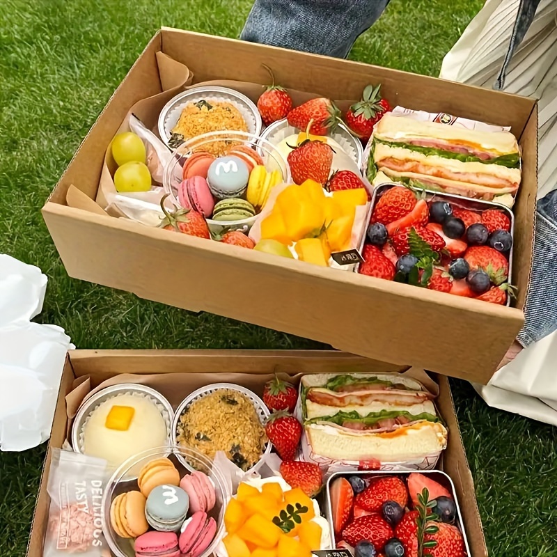 

5/10pcs Of Paper Picnic Boxes, Disposable Paper Boxes For Snacks And Cakes, Packaging Boxes For Picnic Parties And Weddings, Kitchen Supplies, Kitchen Accessories, Barbecue Accessories.