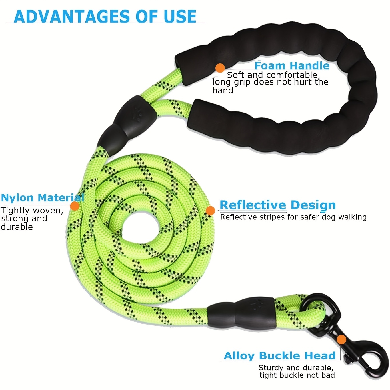 Dog Leash with Padded Handle and Reflective Threads for Small to Large Dogs, 4.11 ft, Multiple Colors