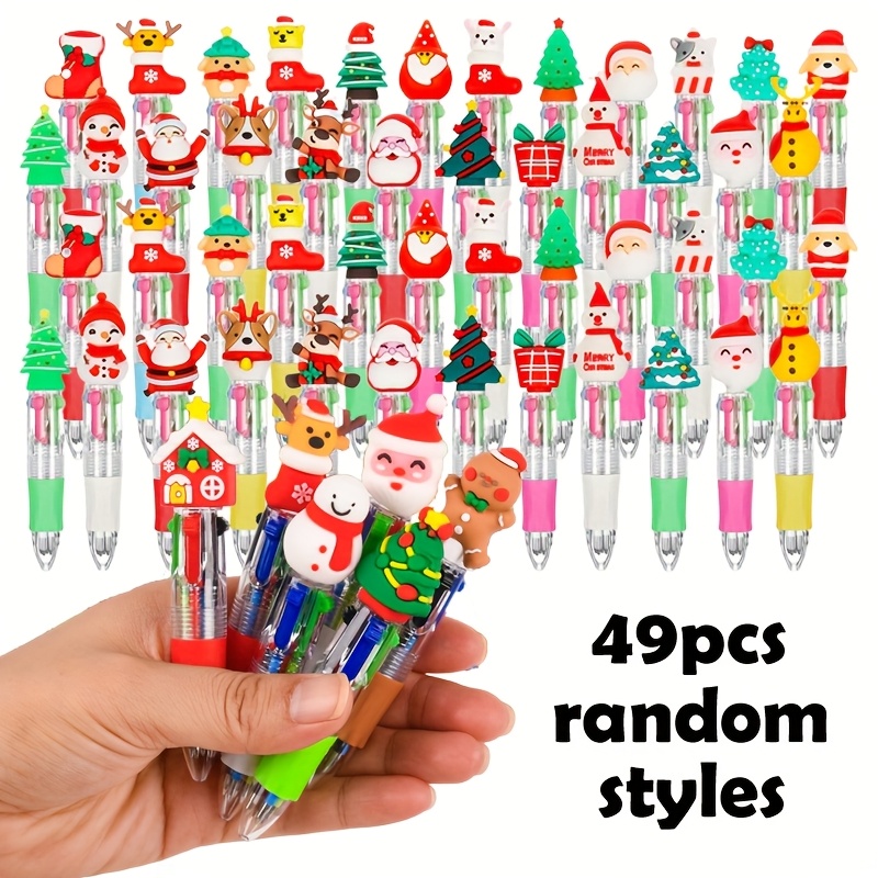 TEMU 30pcs/49pcs/100pcs Christmas-themed Multicolor Mini Pens, 4in 1 Ballpoint Pens, Medium Point, Random Styles, Perfect For Holiday Gifts, Party