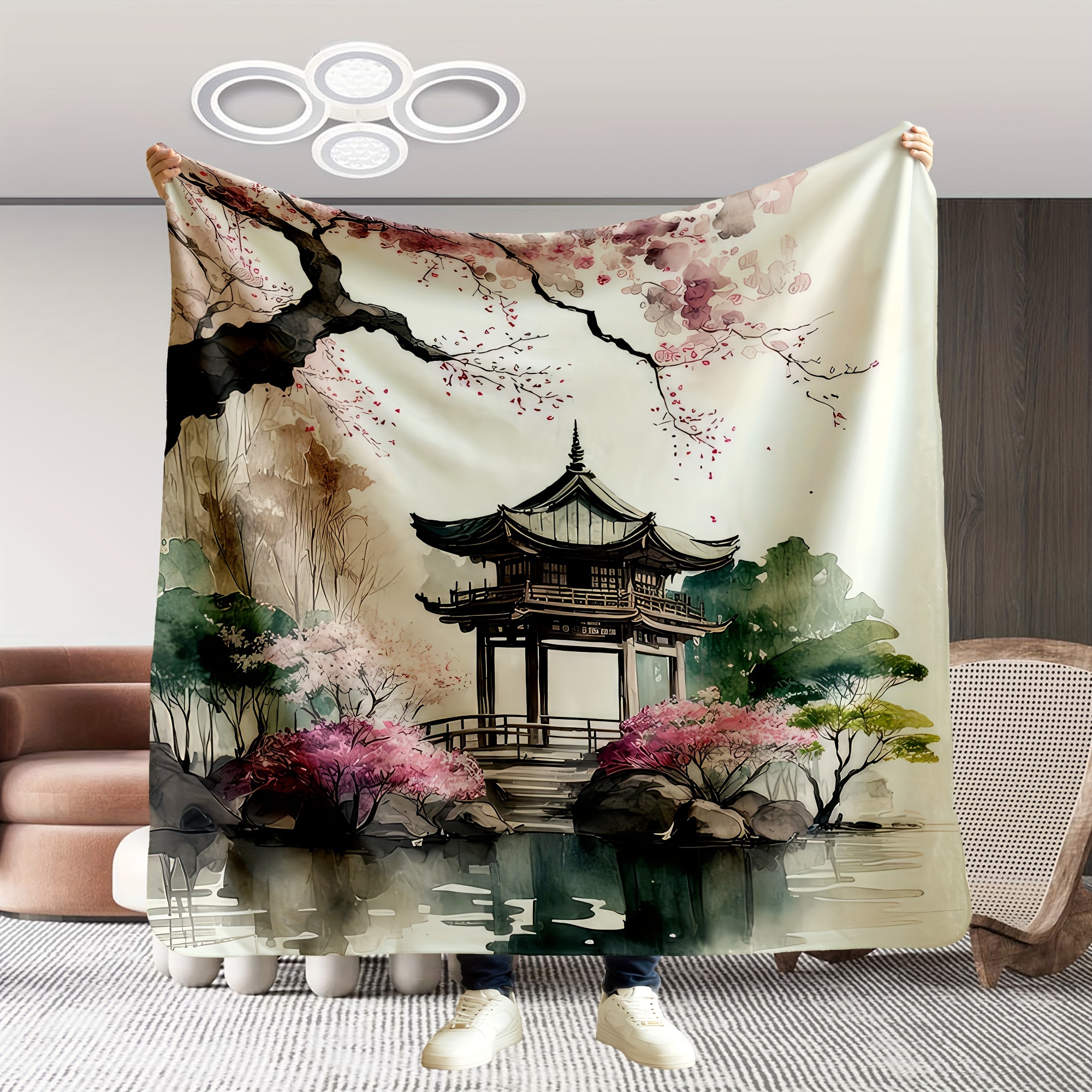 

& Chinese Ink Painting Flannel Blanket - For , , Bed, | All-