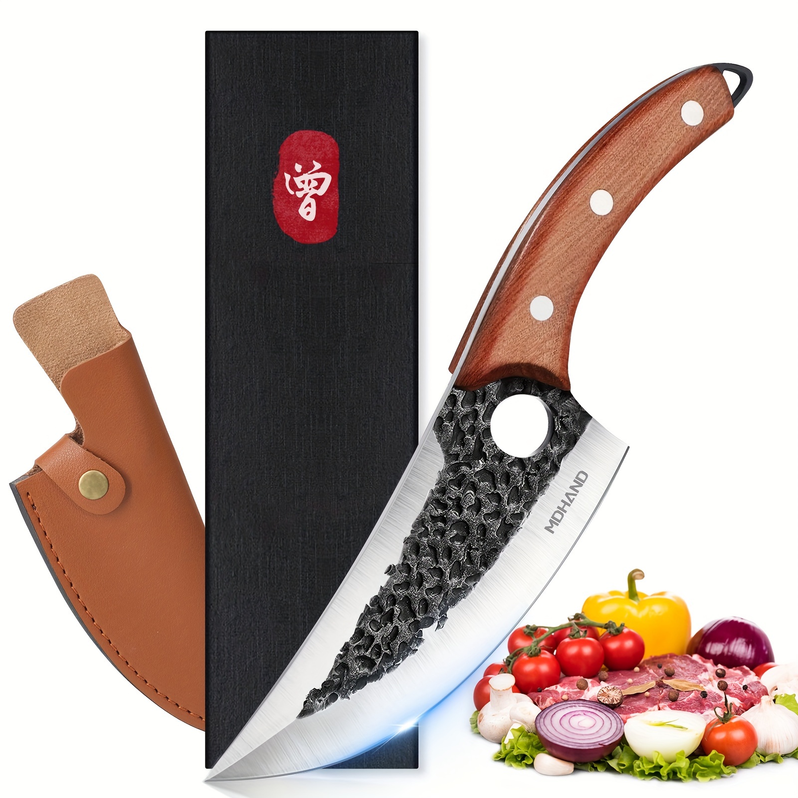 

Knife Japan Kitchen Upgraded Viking Knives With Sheath Hand Forged Butcher For Meat Cutting Japanese Cooking Sharp Cleaver Chef And Outdoor Camping, Bbq
