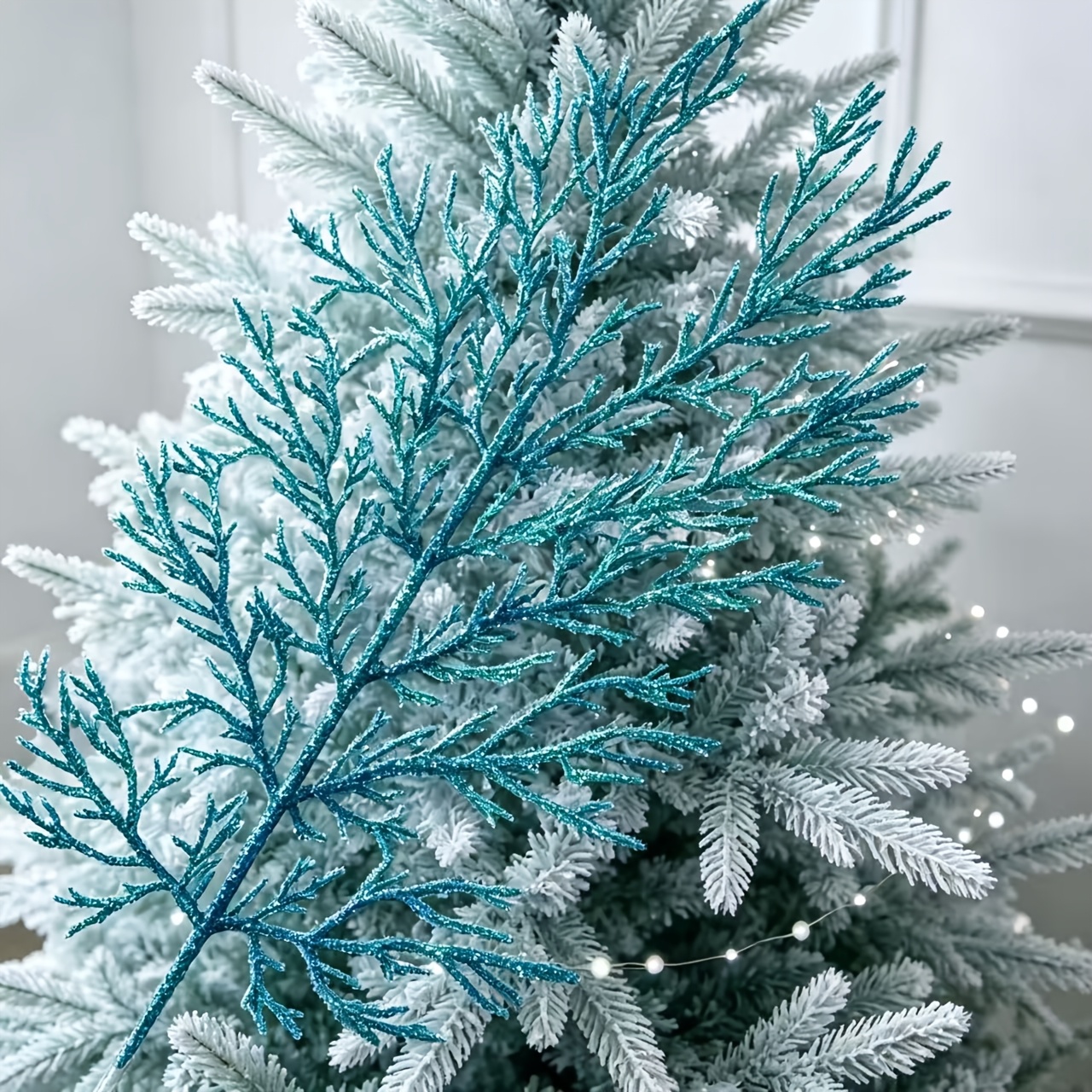TEMU 12pcs Glitter Artificial Stems, 16.92in Frosted Faux Cedar Branches For Christmas Vase Arrangement Wreath Table Centerpiece Holiday Decor