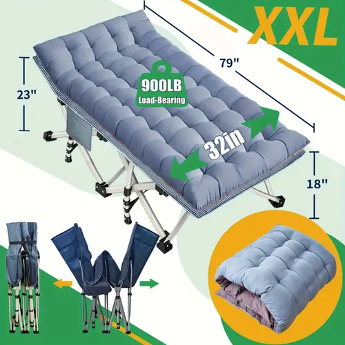 xxxl portable folding camping cot for adults 900lbs heavy duty padded mattress with carry bag lightweight for home office outdoor camping travel camping mattress outdoor sleeping solution sturdy frame construction