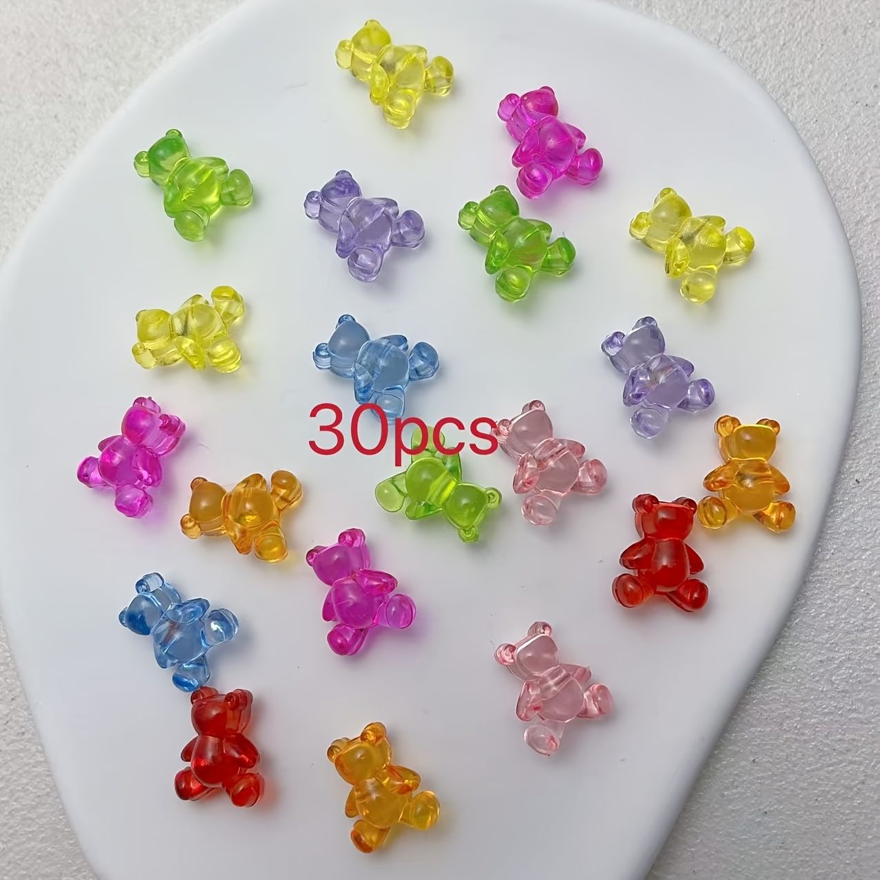 30pcs Acrylic Crosshole Mini Bear Beads, Random Mixed Colors, For Beading, Pendant Additions Beads