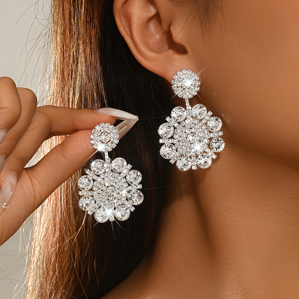 Women's Vintage Snowflake-Shaped Rhinestone Earrings, Holiday Party