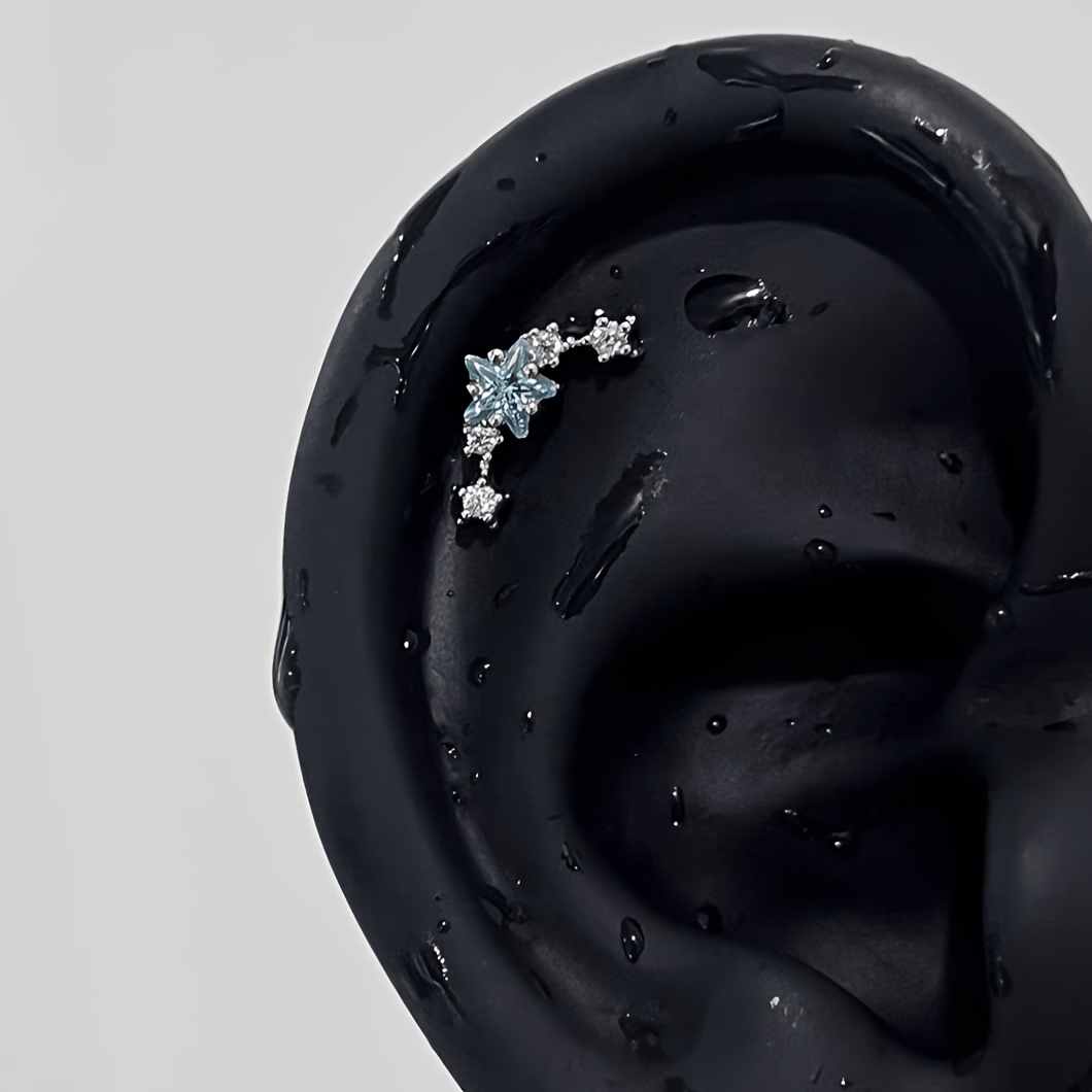 TEMU 1pc Exquisite Synthetic Zirconia Inlaid Five-pointed Star Earrings/cartilage Earrings/edge Cartilage Earrings/ Earrings/helix Earrings, Women's