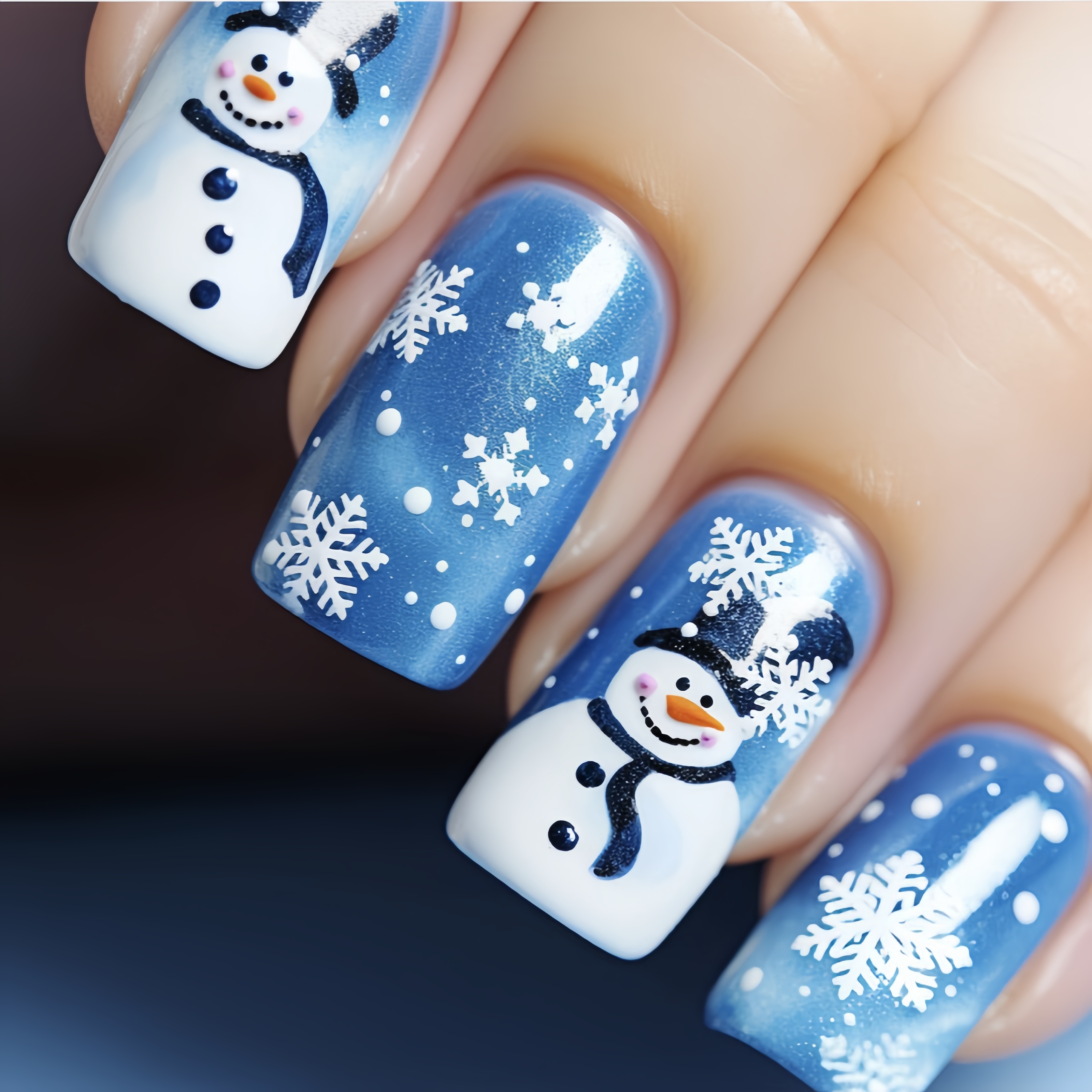 

Christmas Nail Stickers Medium And Long European Square Blue Snowman And Pattern False Nail Stickers Christmas Nail Stickers Winter Nail Stickers Nail Stickers