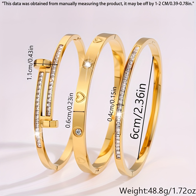 3pcs Waterproof Stainless Steel Bangle Bracelet Set, Unisex