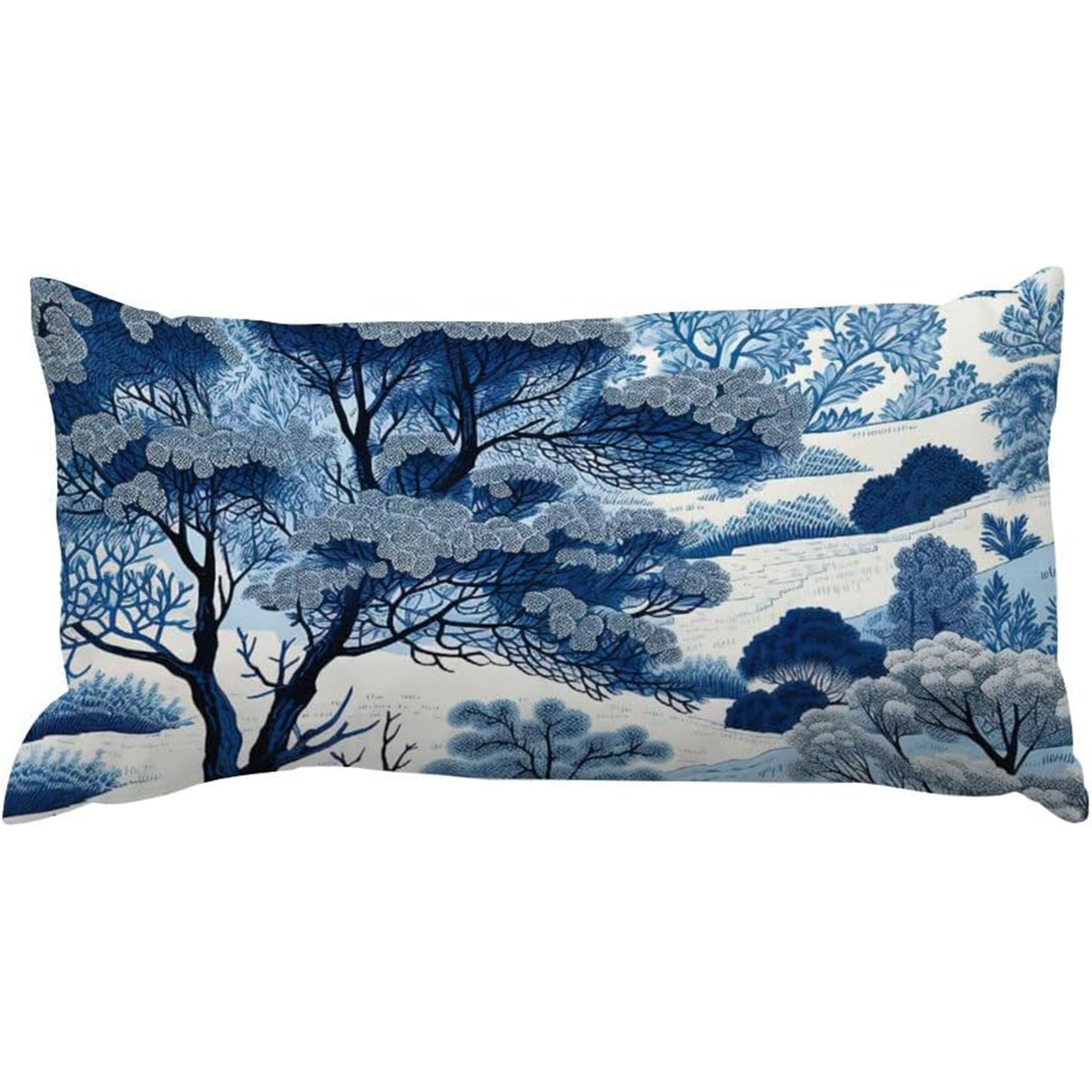 

Chinoiserie Lumbar Throw Pillow Cover, 12x20 Inch, Linen Decorative With Zipper, Machine Washable Blue And White Chinese Style, For Couch Sofa Bedroom Living Room - 1pc (cover Only, No Insert)