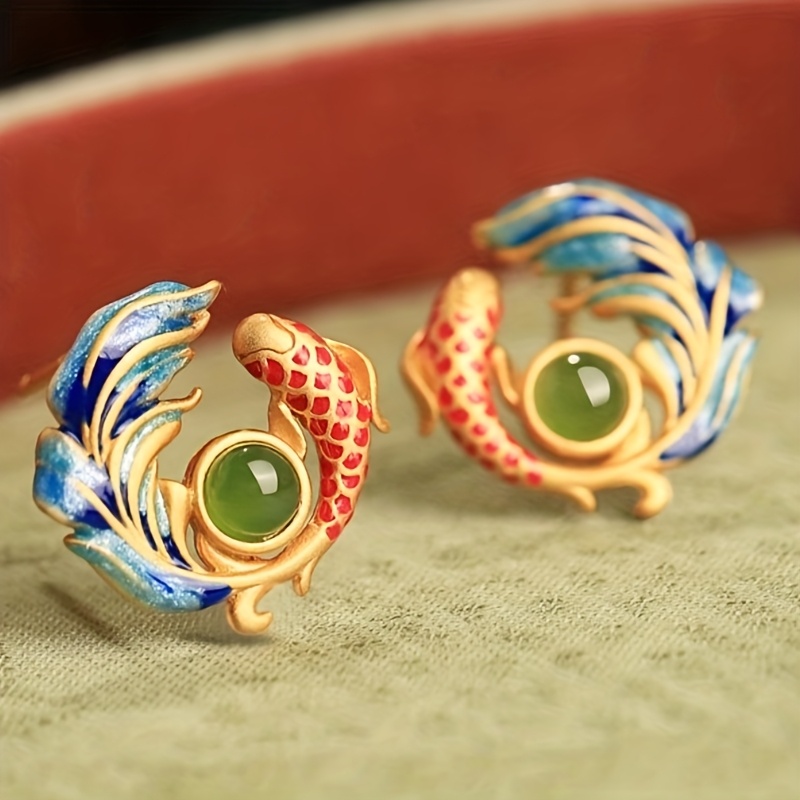 Image of 1pair Cute Earrings Exquisite Enamel Colorful Koi Fish Stud Earrings For Women Daily Party Earrings Jewelry
