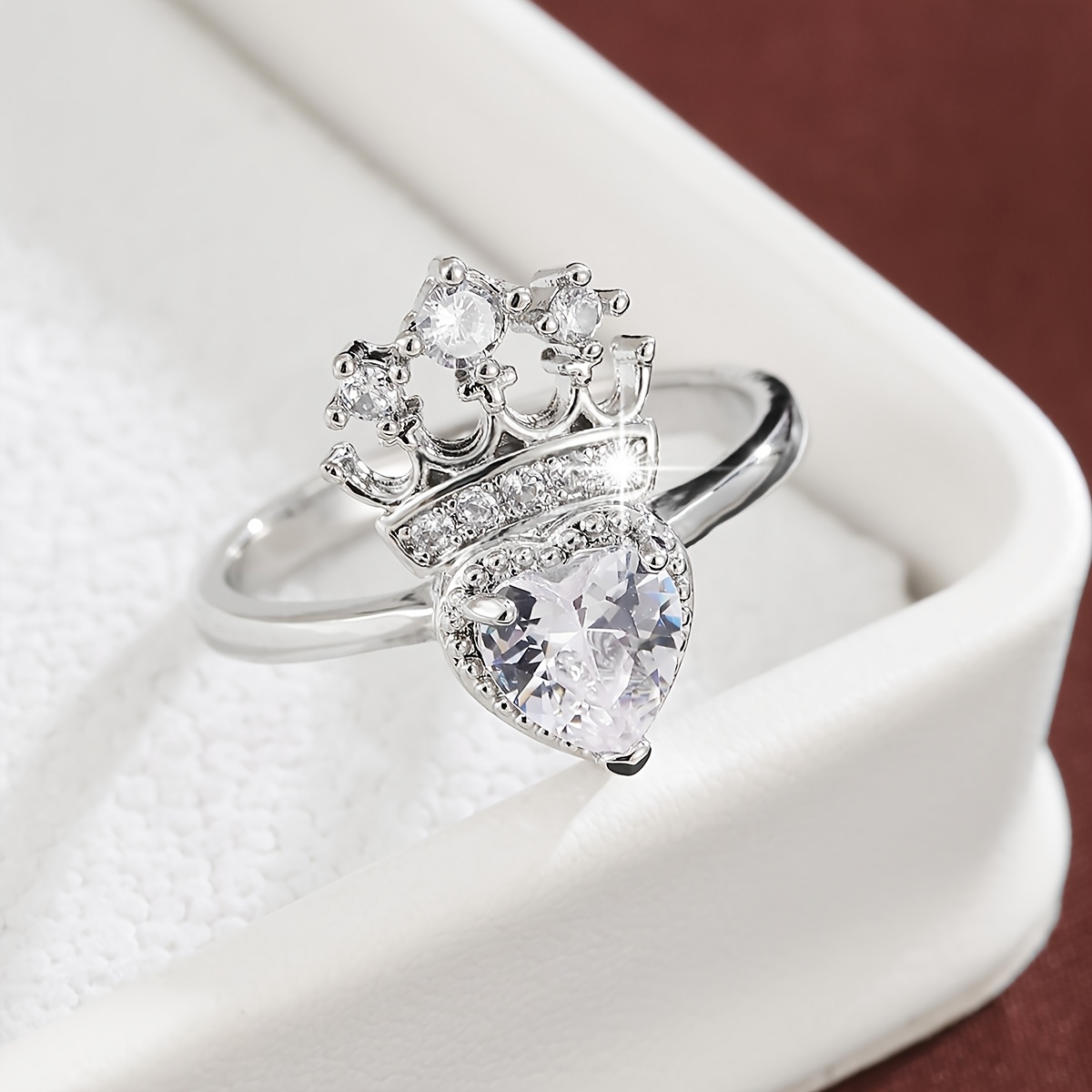 Women's Heart Crown Design Zirconia Ring, Elegant Gift