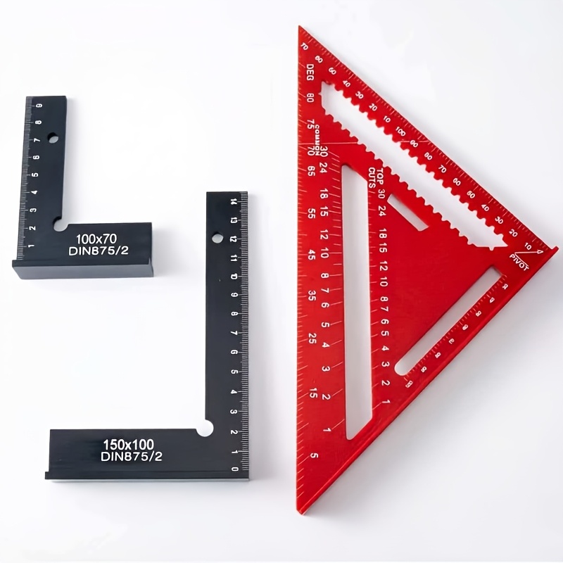 TEMU Ensemble d'outils de mesure pour en d'aluminium, comprenant équerres de L et une règle triangulaire multifonctionnelle. La de élargie peut