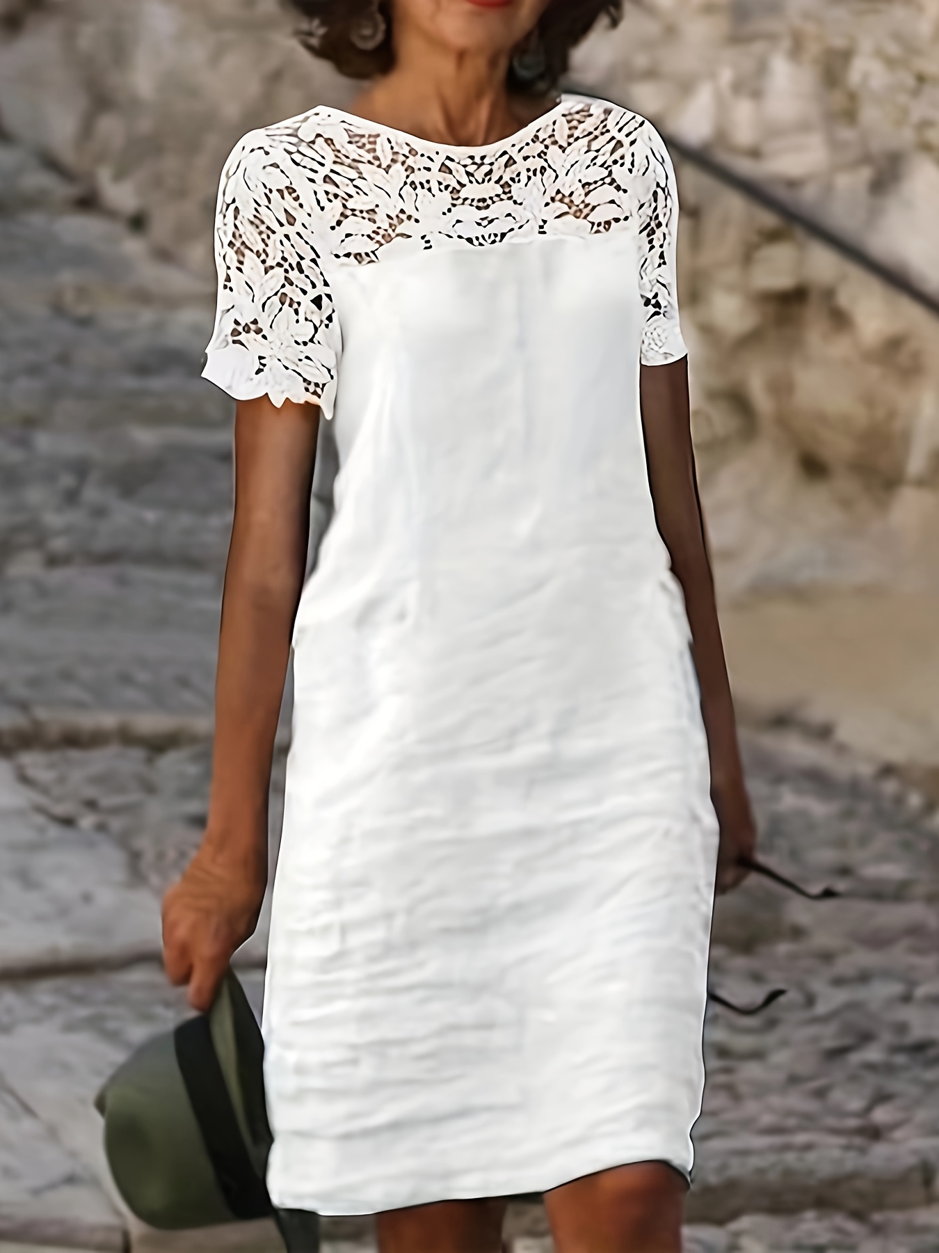 contrasting lace midi dress | temu Temu