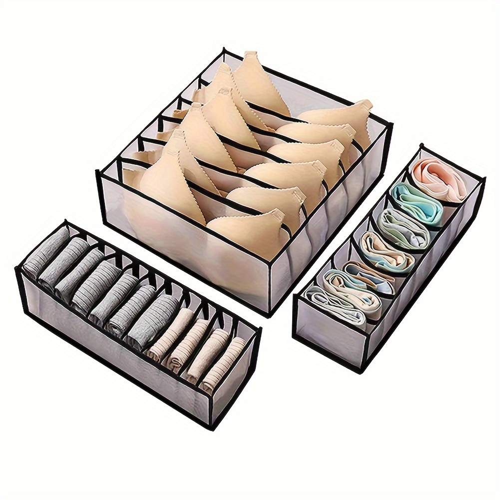 

3pcs Folding Drawer Storage Box Set, Compartmental Wardrobe Storage Box Suitable For Underwear, Bras And Socks
