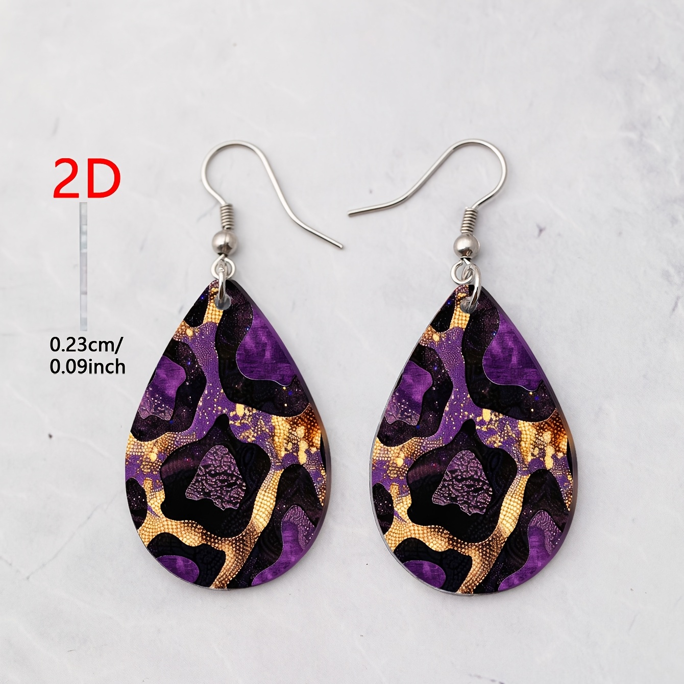 Women's Purple Golden Leopard Pattern Acrylic Pendant Earrings