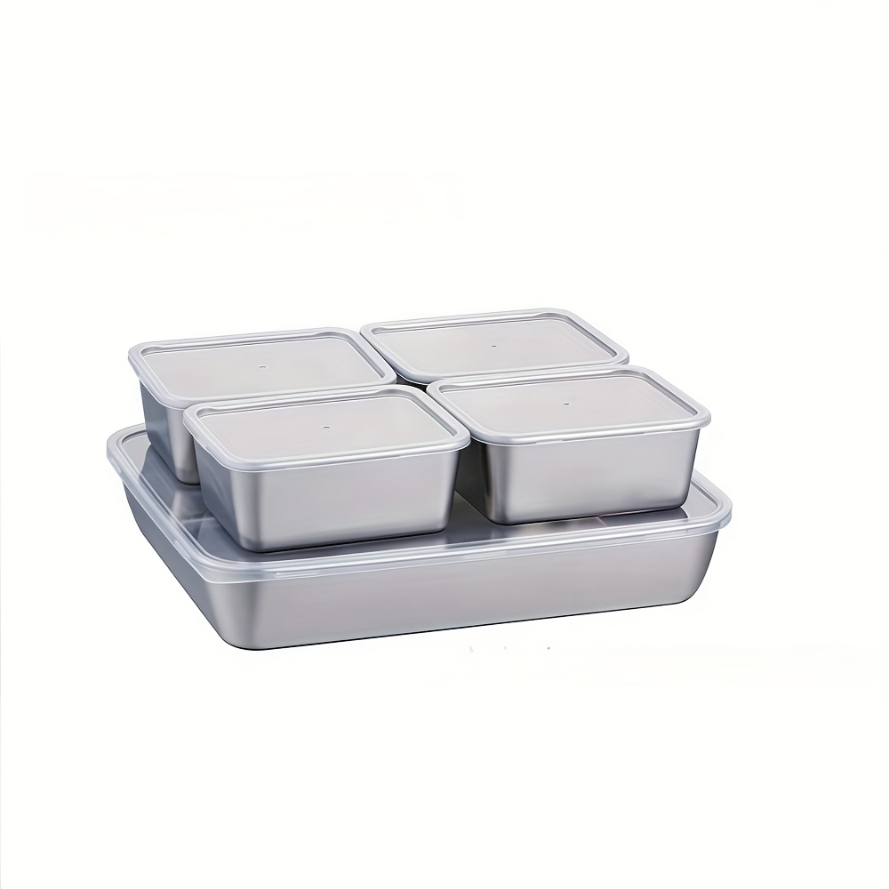 TEMU 5個セット ステンレス製食品保存容器、密閉蓋付き、電子レンジ対応、蓋付き、積み重ね可能で再利用可能、食事、肉、果物、野菜の保存用、キッチン収納用品