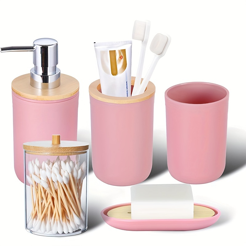 

Bathroom Accessories Set 5 Piece Plastic Bathroom Decor Sets Accessories, Toothbrush Holder, Toothbrush Cup, Soap Dispenser, Soap Dish