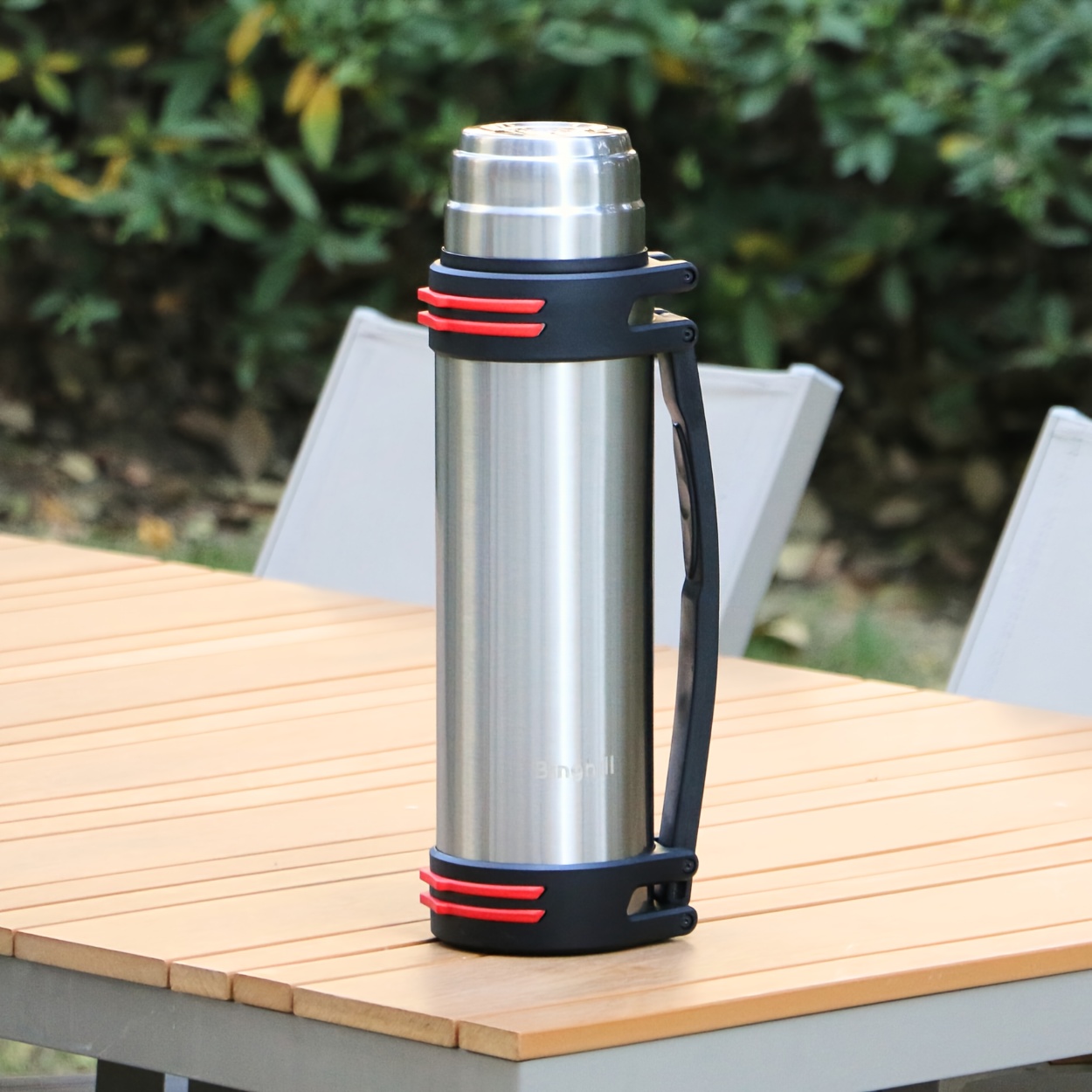 TEMU 1pc 67oz Large Water Bottle, Vacuum Insulated For Hot Coffee, 2000ml Stainless Steel With Cup, Handle & Strap, For Drinks, For Home, Outdoor, Camping, Sports, Travel, Gifts