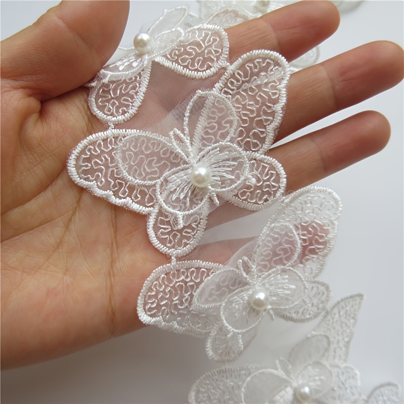 TEMU 10 Fiori Perle Tulle Rigido Pizzo Ricamato Toppe Nastro Cucito Aggiunte