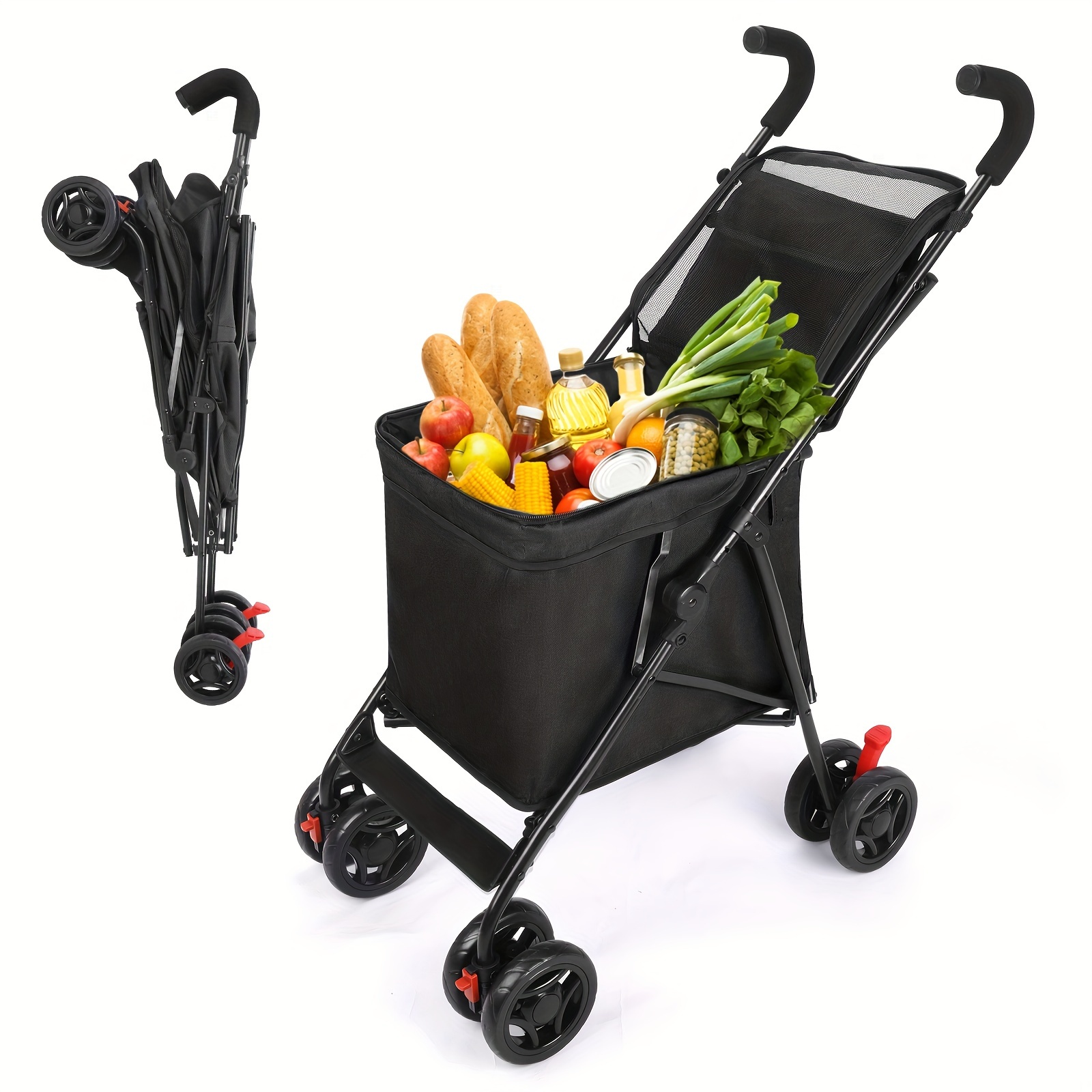 

Folding Shopping Cart With Double Front Swivel Wheels, 60lbs Capacity