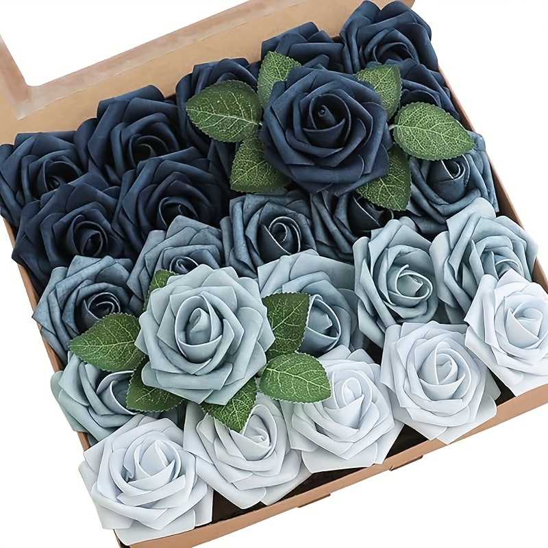 25pcs Artificial Flowers Realistic Dusty Fake Roses With Stems For Wedding Bouquets Bridal Shower Floral Centerpieces Party Table Decorations