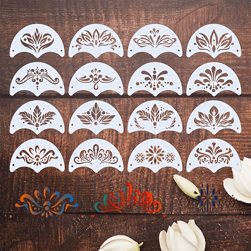 TEMU A Set Of 16 Reusable And Washable Face Painting Stencils, Made From Durable Pet Material, Measuring 4x2.5 Inches, Featuring Floral And Geometric