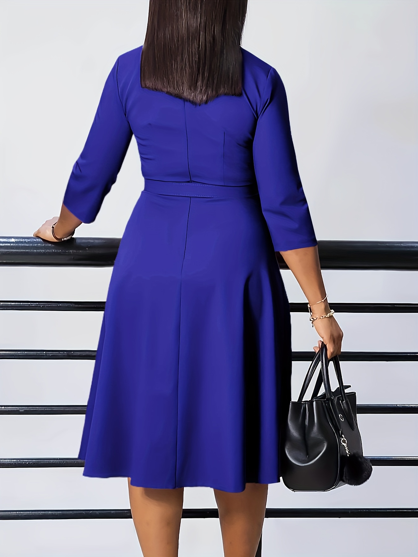 スーツ・フォーマル・ドレス et.UNIVER Big collar A-line dress Elegant V-Neck A-Line Waist Long Dress Commute Long Sleeve