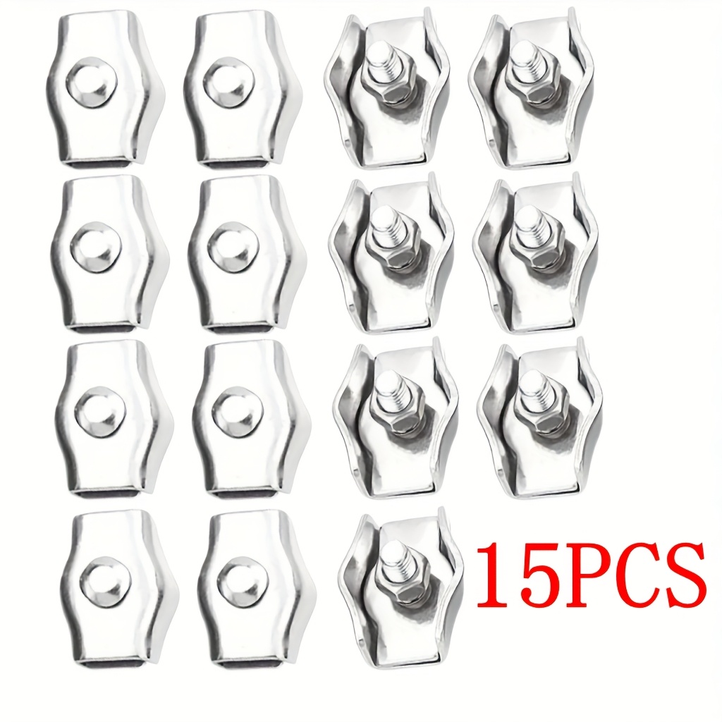 Image of 15pcs Set Of Stainless Steel Cable Clamps - M3 High Hardness, Suitable For Material Handling, High-strength Corrosion-resistant Wire Rope Fasteners, Ensuring A