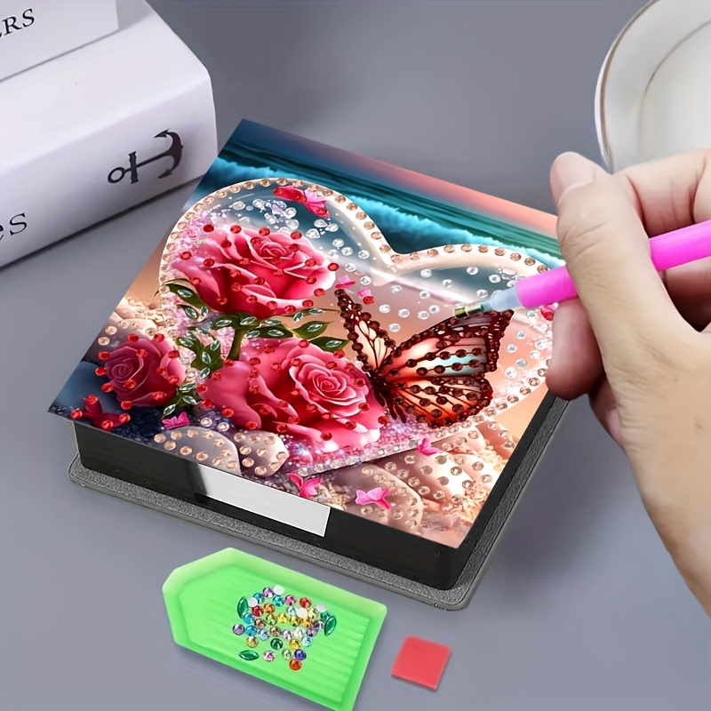 TEMU 1 Diy Diamond Painting Kit - Landscape Theme Design Artistic Seaside Scenery With Irregular Rhinestones | Black Faux Leather Memo Pad, Includes