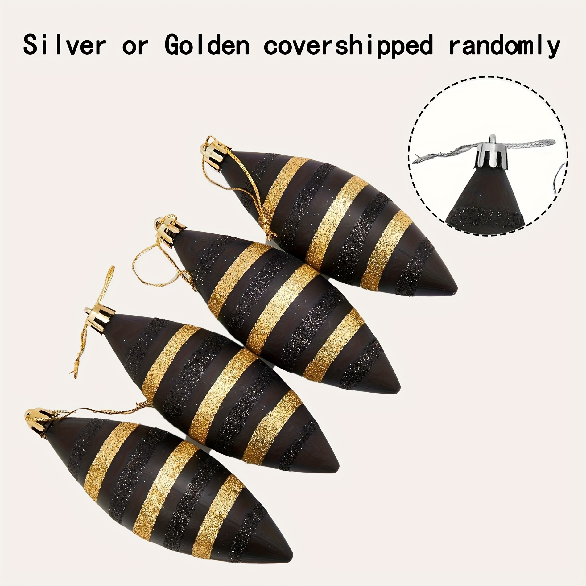 Image of 4pcs, 4.73inch/12cm Christmas Balls Ornament Christmas Tree-christmas Tree Ornament Hanging Ball For Festive Wedding Party Decorations (black Golden/white Golden)(hanging Cap In Random)
