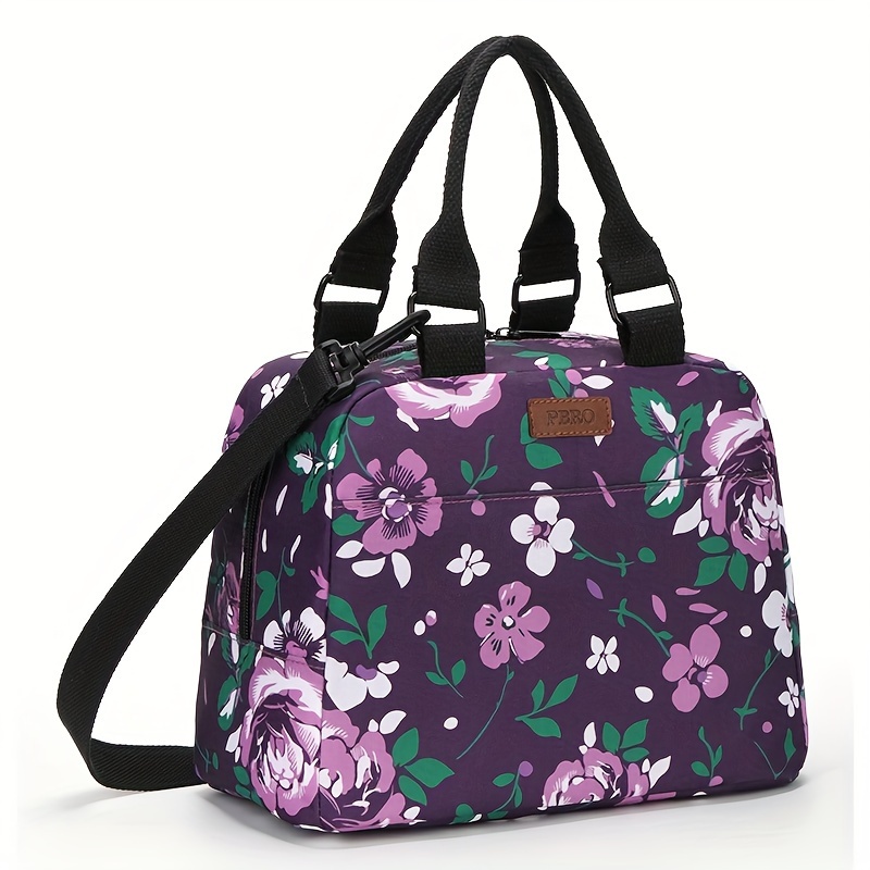 

Insulated Lunch Bag For Women, Large Wide-open Reusable Lunch Tote Bag With Adjustable Shoulder Belt, Cute Floral Portable Zipper Lunch Box Cooler Bag For Travel Picnic, Office, Working -dark Purple