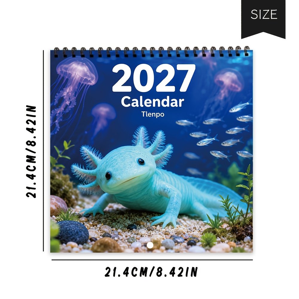 TEMU 1pc, , Axolotl Spiral Wall Calendar. Hexagonal Dinosaur Wall Calendar. Wall Decoration Calendar, Indoor Decoration, Room Decoration, Women' Desk