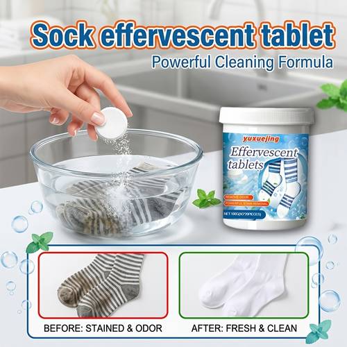 20pcs sock cleaning effervescent tablets dissolves odors sweat stains and dirt with one soak gently stains leaving socks clean and fragrant removes odors brightens and whitens dissolves quickly without residue
