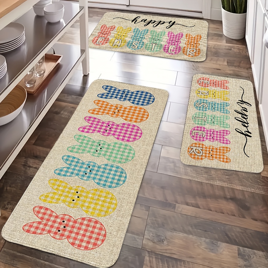 

2/3pcs Easter Bunny Kitchen Rug Set, Non-slip, Machine Washable Polyester Mats, Lightweight & Fade Resistant, Rectangular Flannel Soft , With 40x60cm/50x80cm/45x120cm For Holiday