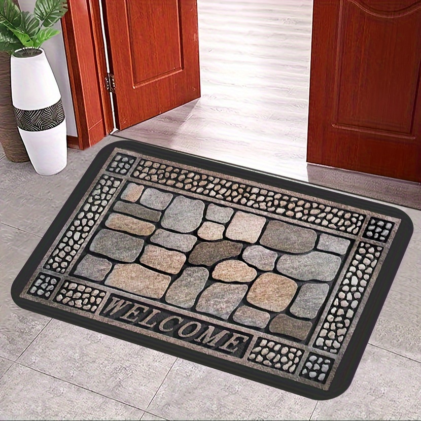 

1pc Handmade Welcome Doormat With Stone Pattern, Polyester Non-slip Washable Entry Rug For Living Room, Kitchen, Bathroom - Soft, Durable, And Dirt-resistant