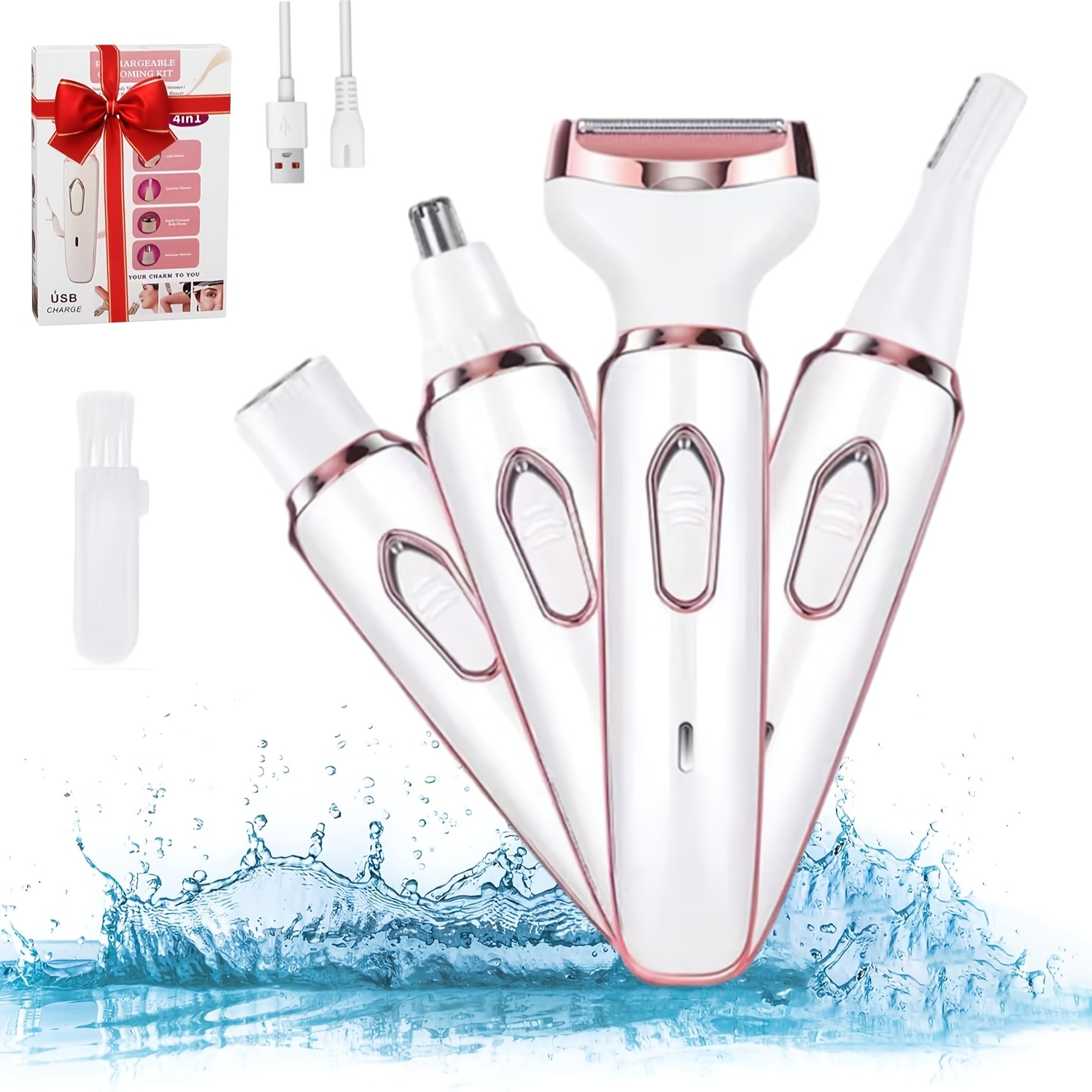 

4 In 1 Remover Set - Usb Rechargeable, Portable, Gentle, For, Eyebrows, Nose, Face, Legs, Bikini Trimmer, Women's Gift, Day Gift Holiday Gift, Valentines Day Gifts For Women, Portable Body Shavers Set