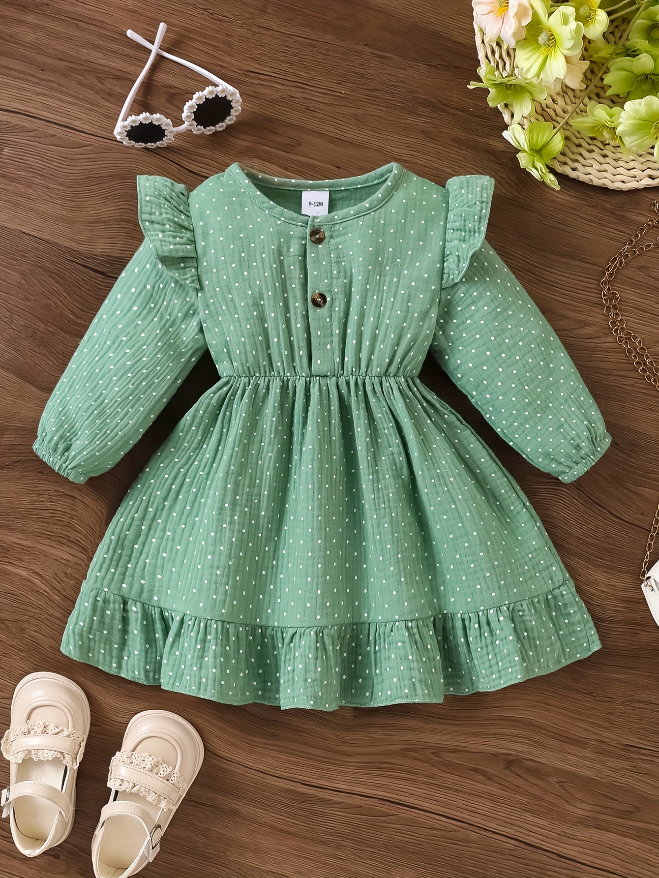 green emerald velvet dress Nellie Mini Dress Green Polka Dot main image 1
