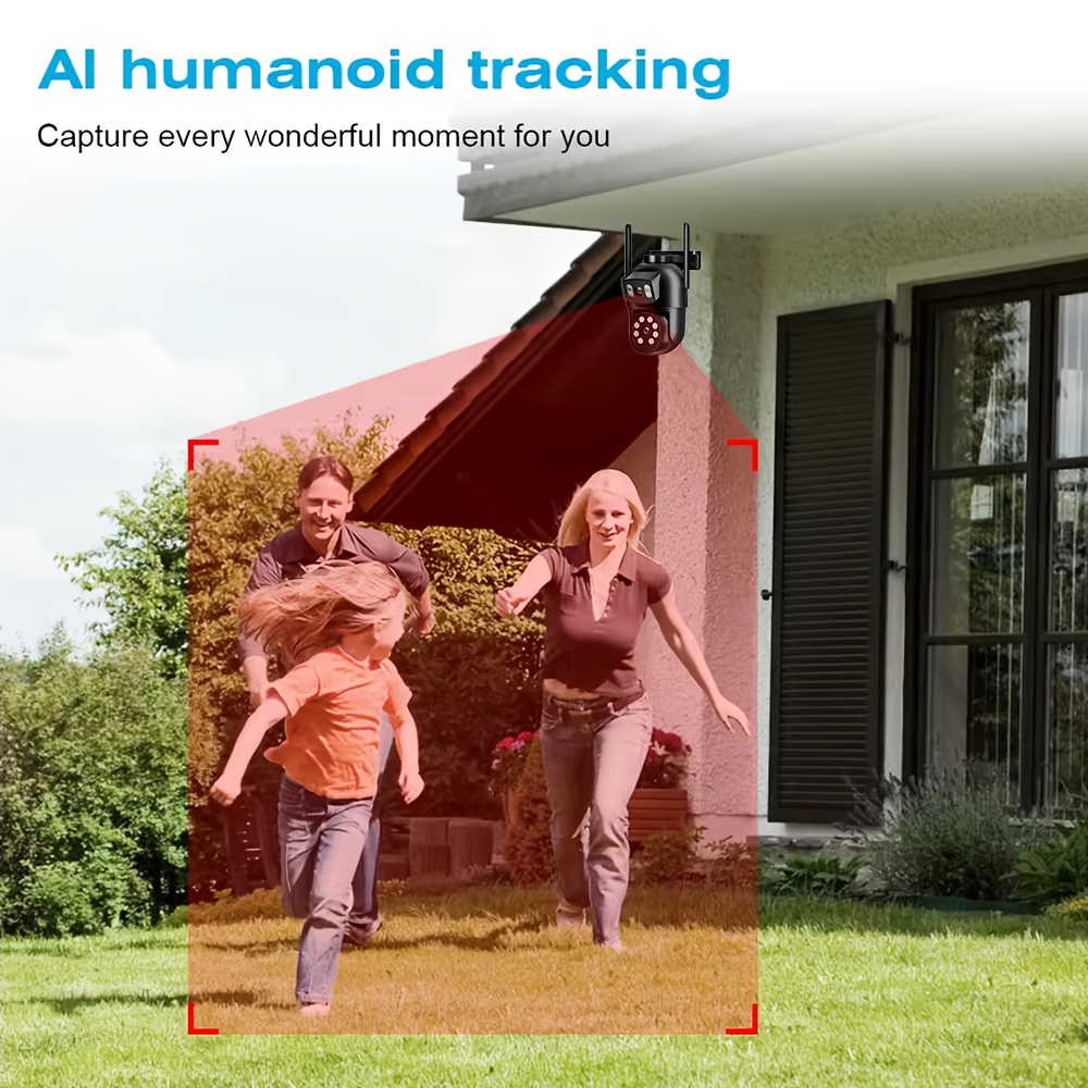 Wireless Smart Outdoor Dual Lens Security Camera, PTZ 360° View Surveillance System, AI Human Detect Camera, Color Night Vision, 2.4/5G WiFi, Auto Tracking, High Quality, Mobile App, Property Protection, Sleek Design, Durable Construction, Smart Home Device, Techsavvy Users, Camara De Vigilancia Con Seguimiento Inteligente, Street Video Surveillance Cameras, Home Surveillance Cameras, Icsee, Cameras, Outdoor Surveillance Cameras